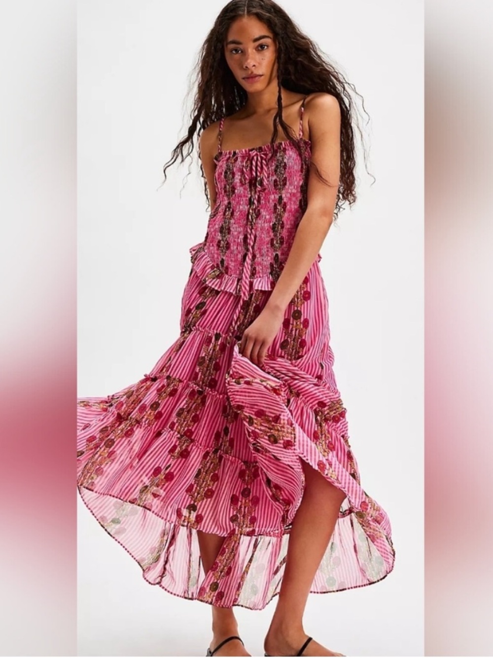 Free People XL Alejandra MIDI Floral Strapless Dress Hot Pink (Missing Straps) - Picture 4 of 14